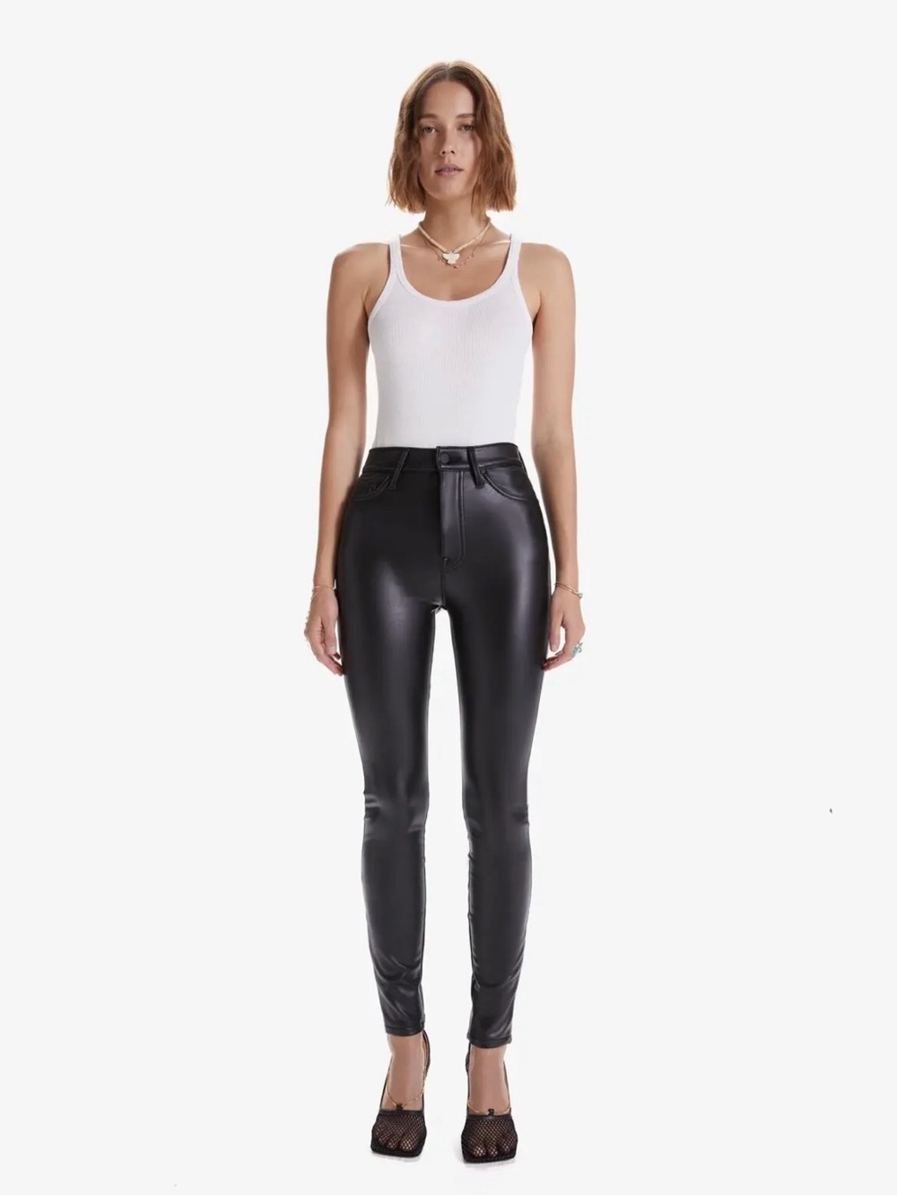 Mother The Super Swooner Sleek Faux leather show jeans pants high rise 29